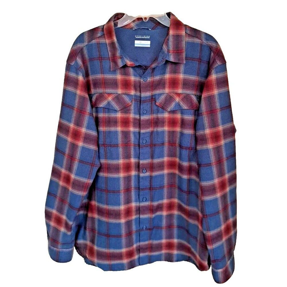 Columbia Shirt Men's XL Omni-Wick‎ Advanced Evaporation Button Up Blue Red Plaid